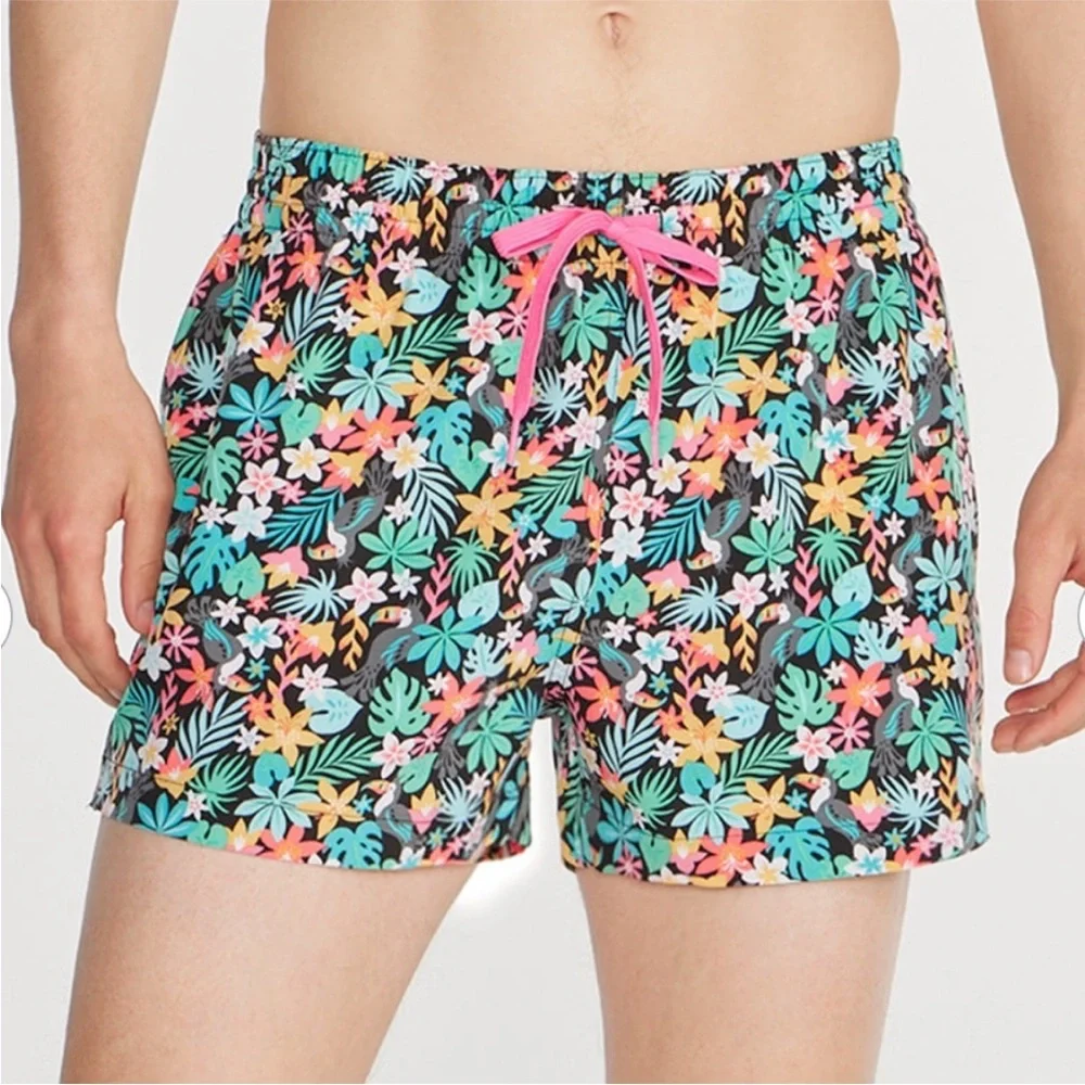 Chubbies The Bloomerangs Men Small Black Floral Elastic Classic Swim‎ Trunks